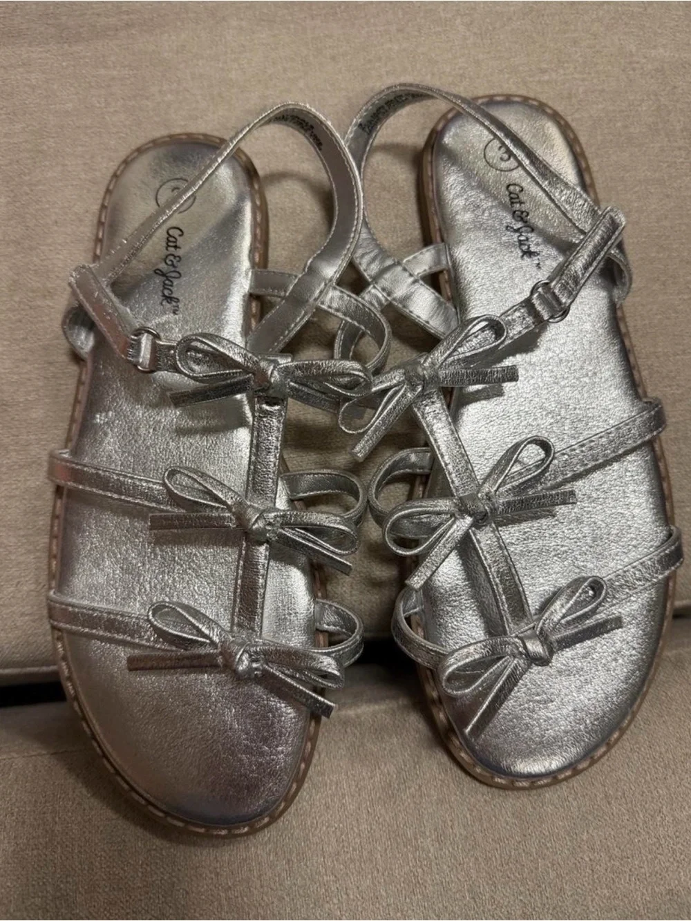 Cat & Jack Metallic Silver Bow-Strap Women's Sandals